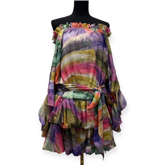 Valtadoros Mykonos Athens Ruffled Multicolor Mini Dress Size Small - Picture 1 of 6